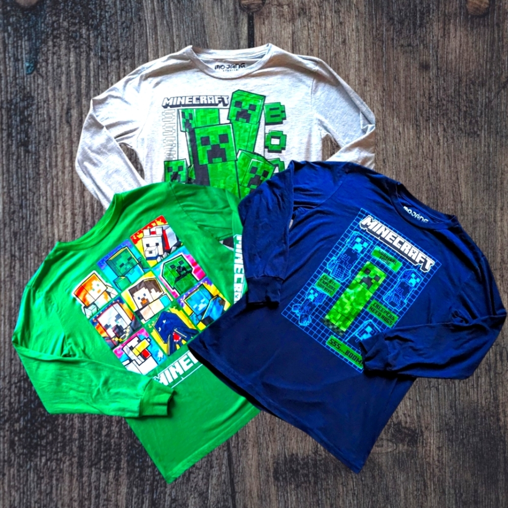 Big Boy Minecraft Boys Creeper Crew Graphic Longsleeve T-Shirts Bundle Size M